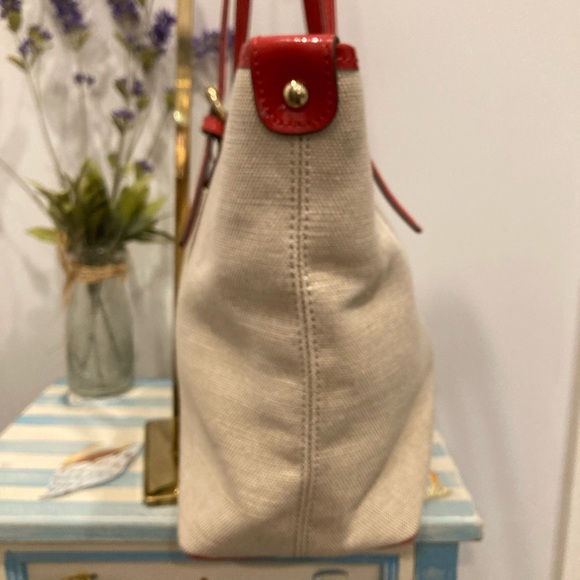 Anne Klein Cream Canvas Tote Bag with Red Patent Trim Bundle - Picture 3 of 14